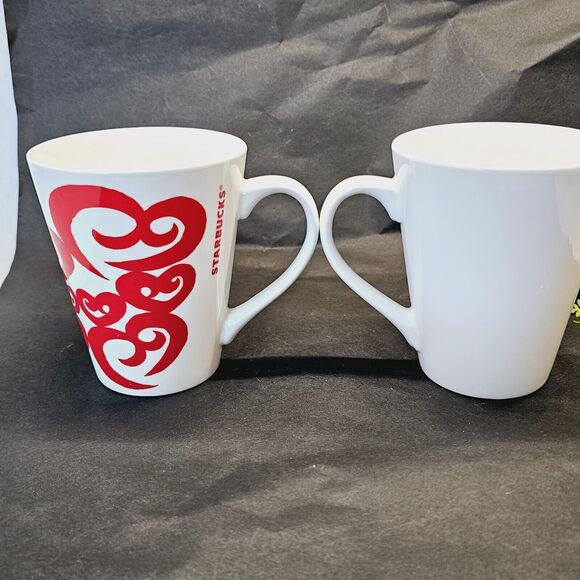 2 Starbucks Coffee Cup Mug 2016 Valentine's Day Pink Heart Arrow & Paisley Heart - Picture 4 of 11